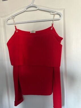 Red Off-Shoulder Layered Knit Sweater